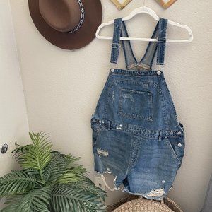 Wild Fable Medium Wash Denim Jean Distressed Shorts Shortalls Overalls XXL